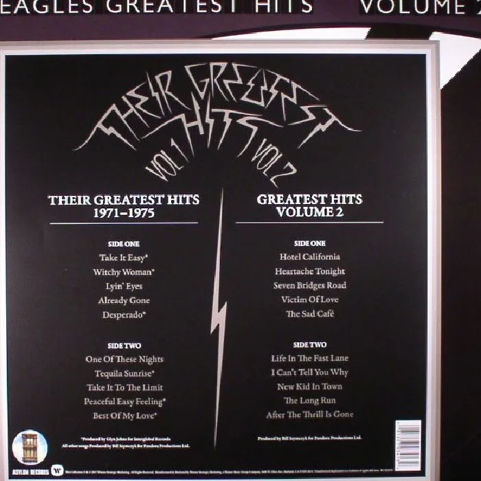 Обратная сторона обложки — EAGLES — Their Greatest Hits Volumes 1 & 2
