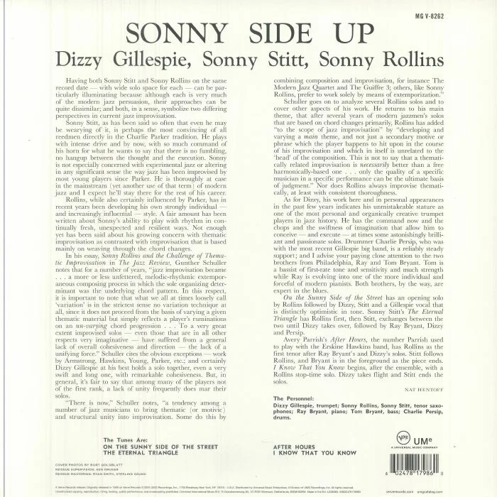 Обратная сторона обложки — Dizzy GILLESPIE / SONNY STITT / SONNY ROLLINS — Sonny Side Up (Verve Vault Series)