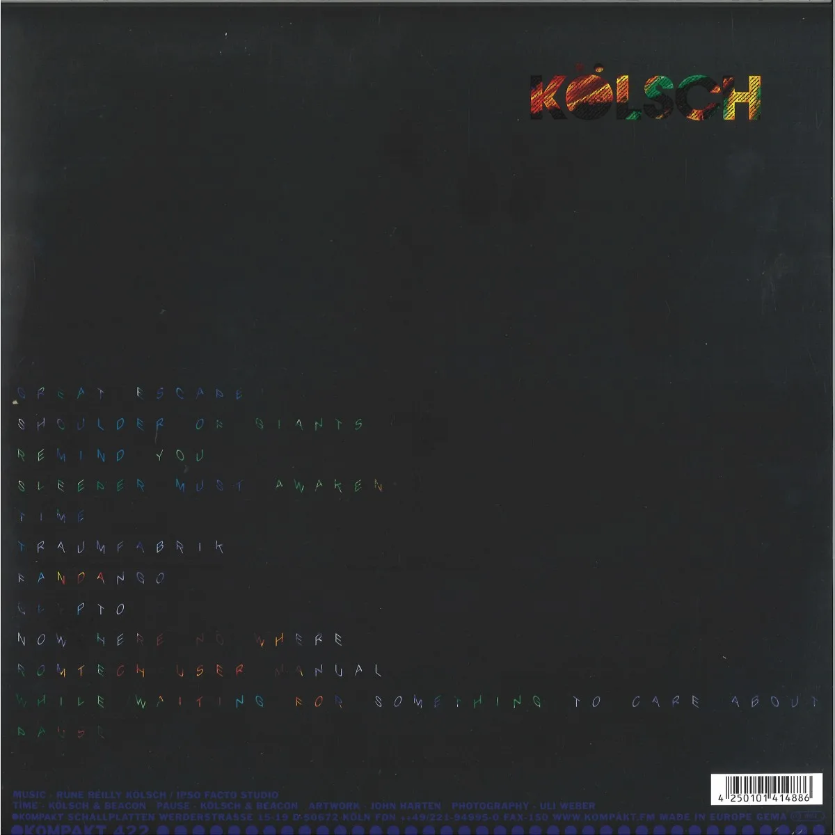 Back cover — Kölsch — Now Here No Where LP 2x12"