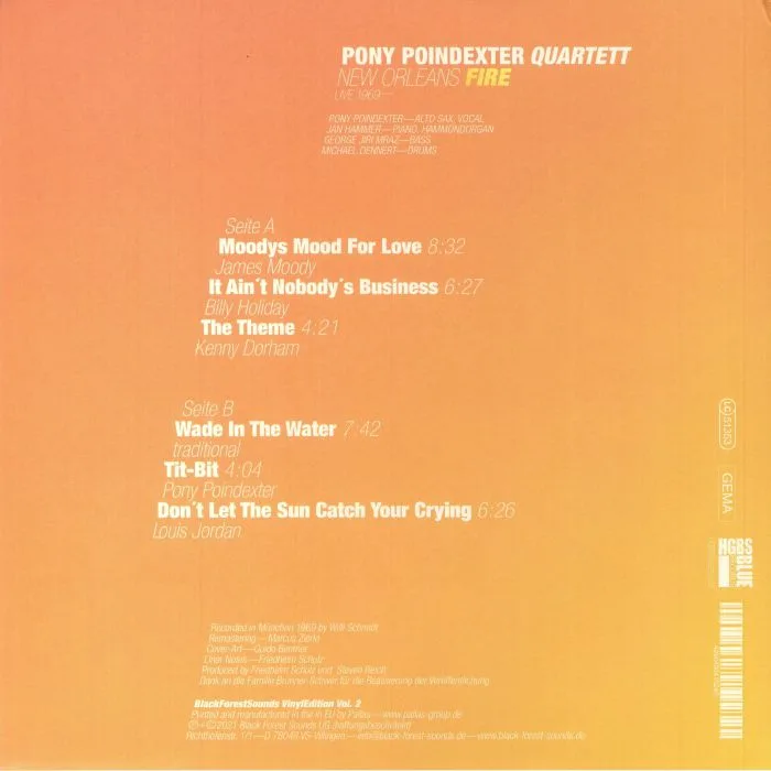 Обратная сторона обложки — PONY POINDEXTER QUARTETT — New Orleans Fire Live 1969