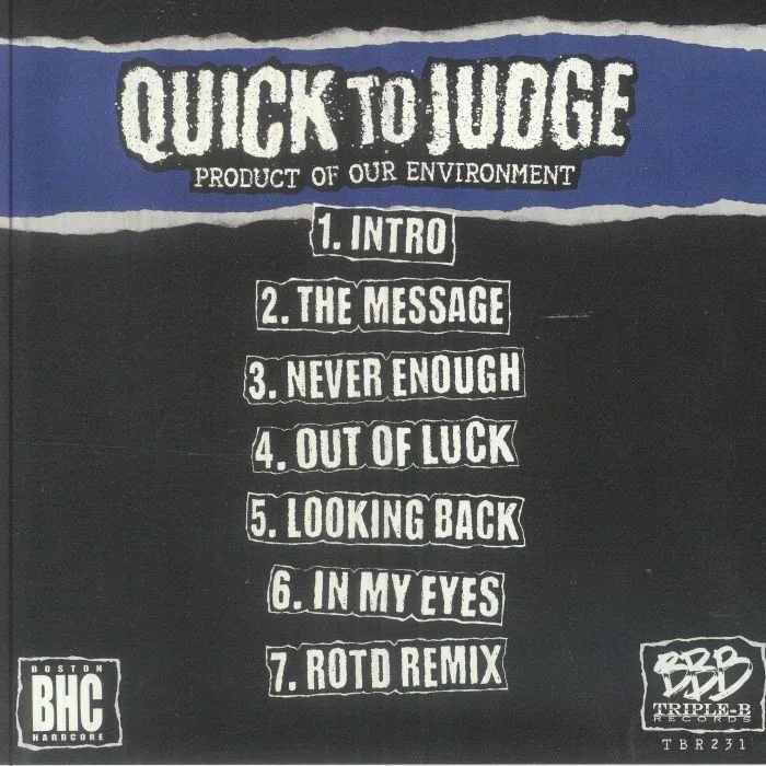 Back cover — QUICK TO JUDGE — Product Of Our Environment