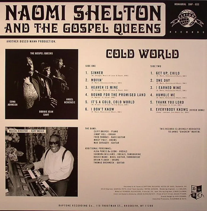 Back cover — Naomi SHELTON & THE GOSPEL QUEENS — Cold World