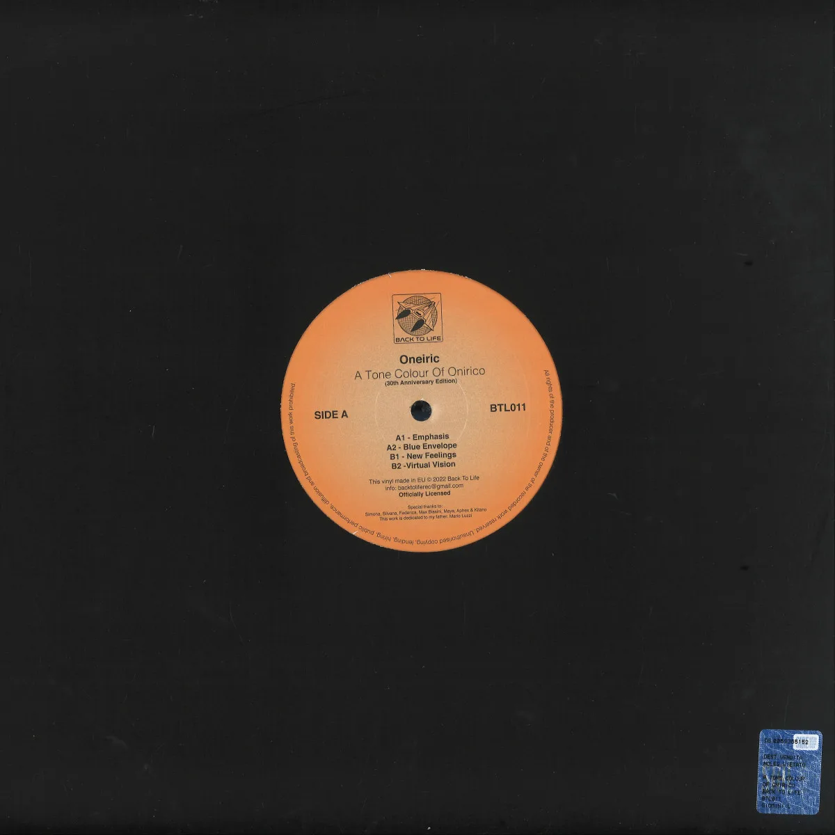 Back cover — Oneiric — A Tone Colour Of Onirico