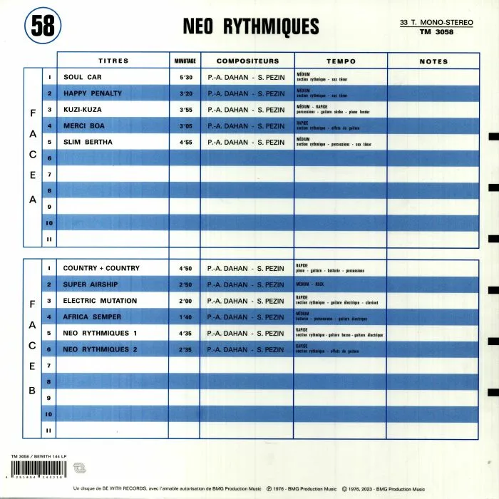 Обратная сторона обложки — Pierre Alain DAHAN / SLIM PEZIN — Neo Rythmiques (mono) (reissue)