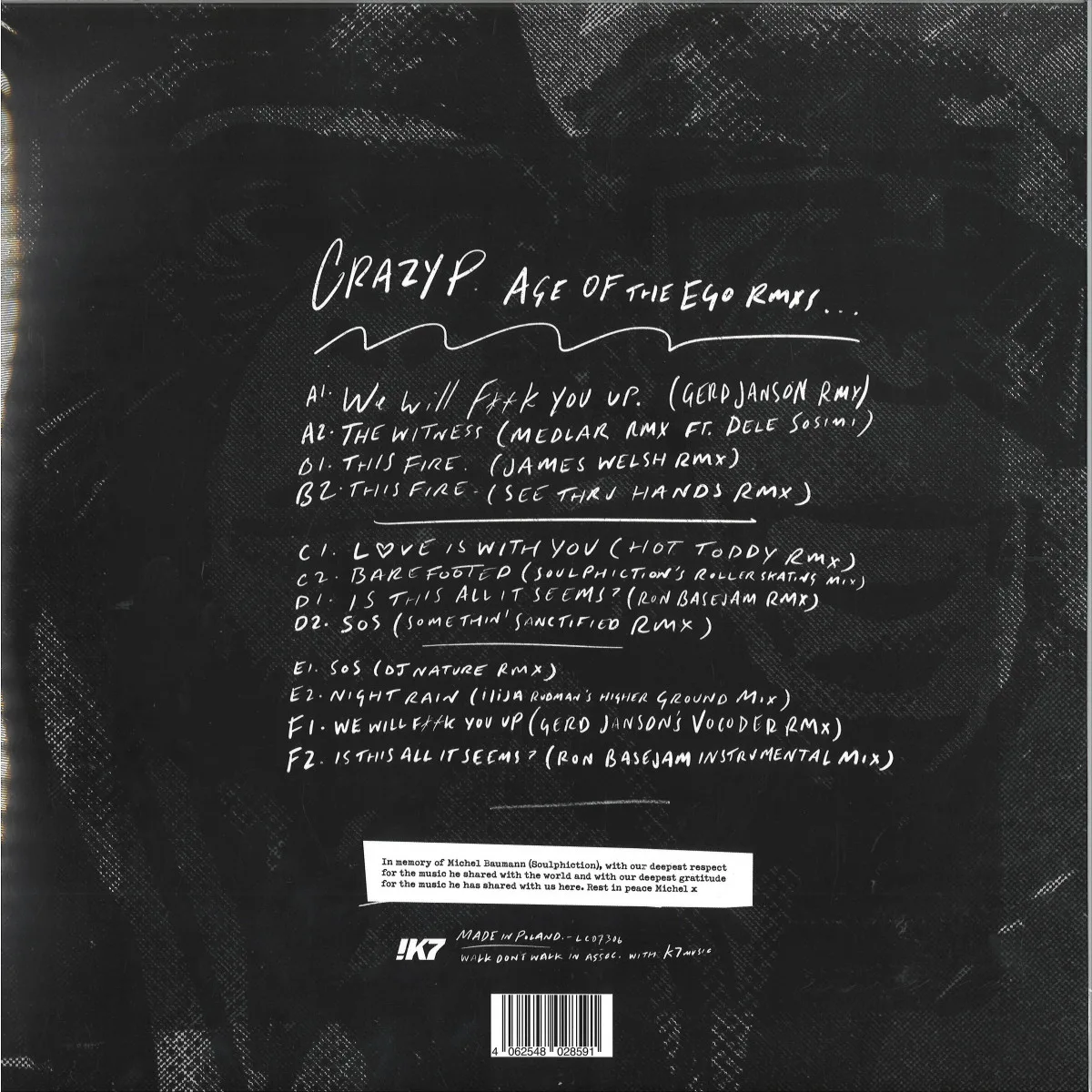 Back cover — Crazy P — AGE OF THE EGO (Remixes) LP 3x12"