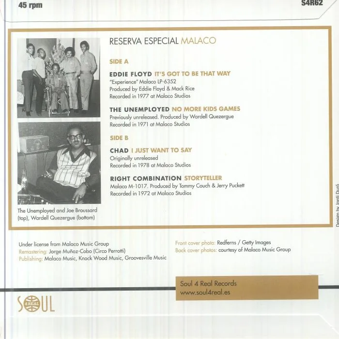 Back cover — Eddie FLOYD / THE UNEMPLOYED / CHAD / RIGHT COMBINATION — Reserva Especial Soul: Malaco