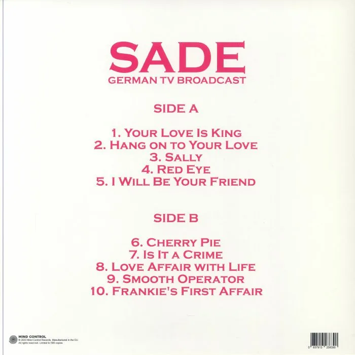 Back cover — SADE — German TV Broadcast