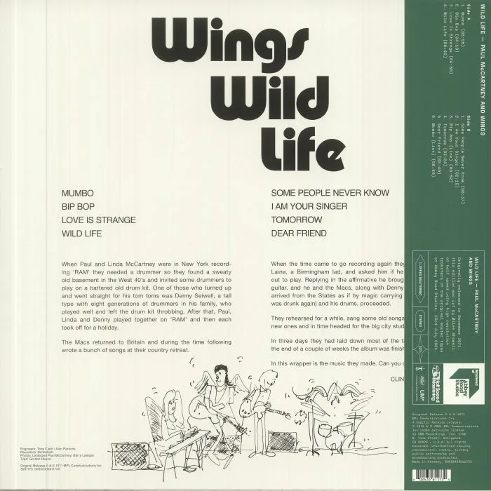 Back cover — Paul McCARTNEY / WINGS — Wild Life (half speed remastered)