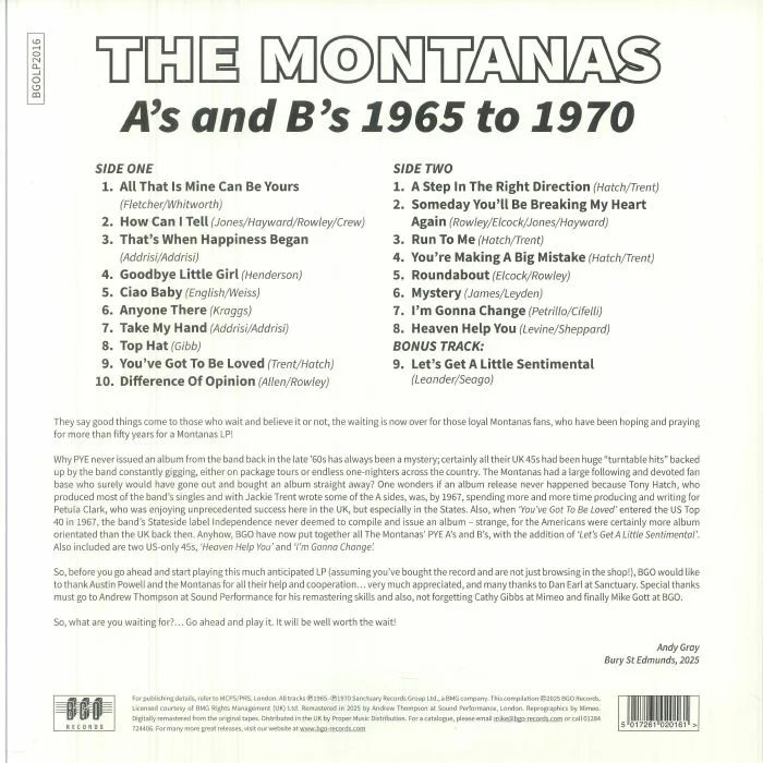Обратная сторона обложки — The MONTANAS — A's & B's 1965 To 1970 (remastered)