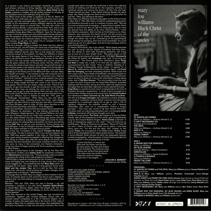 Back cover — Mary Lou WILLIAMS — Black Christ Of The Andes (reissue)