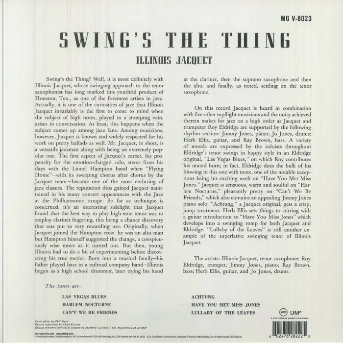 Back cover — ILLINOIS JACQUET — Swing's The Thing (Acoustic Sounds Series)