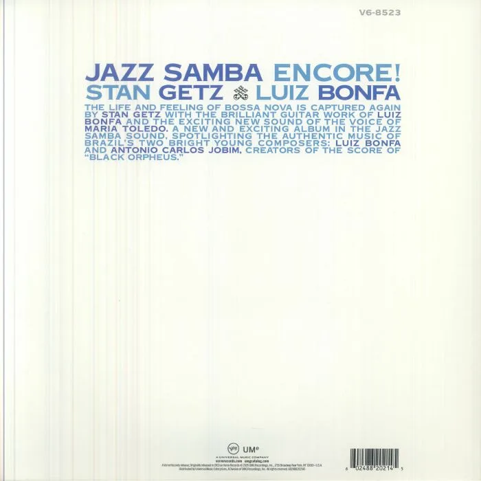 Back cover — Stan GETZ / LUIZ BONFA — Jazz Samba Encore! (Verve Acoustic Sounds Series)