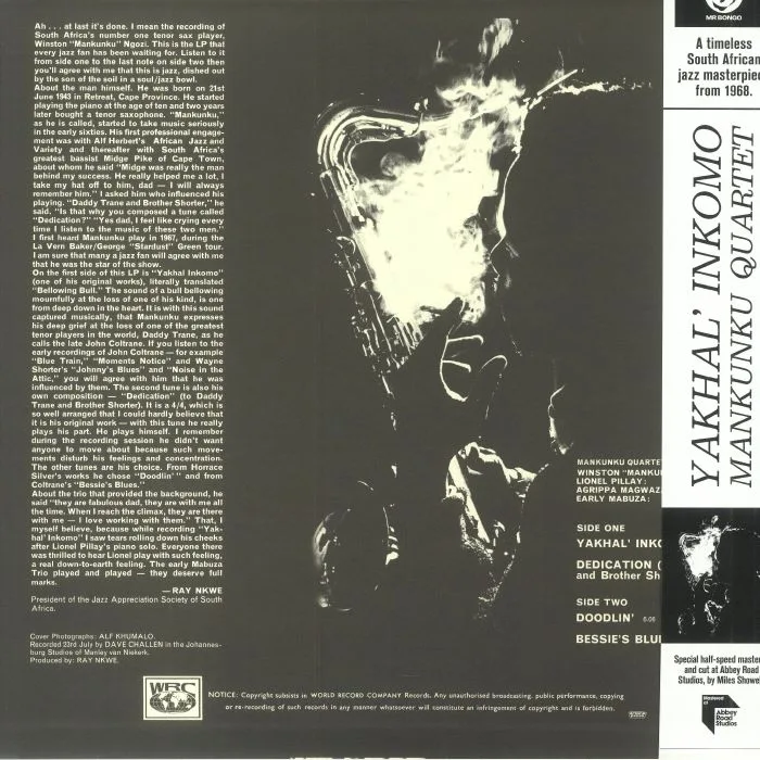 Обратная сторона обложки — MANKUNKU QUARTET — Yakhal' Inkomo (Special Edition) (half speed remastered)