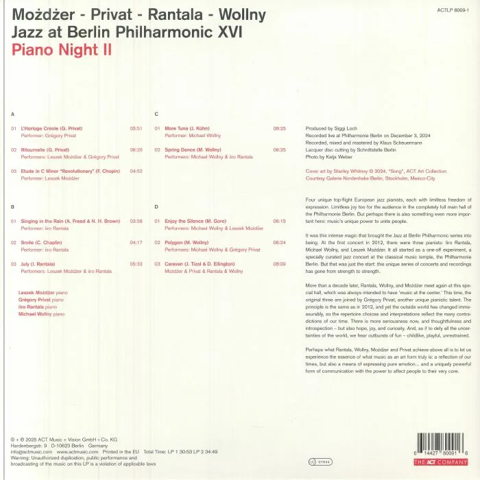 Back cover — Leszek MOZDZER / GREGORY PRIVAT / IIRO RANTALA / MICHAEL WOLLNY — Jazz At Berlin Philharmonic XVI: Piano Night II