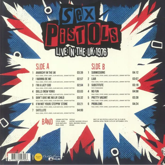 Back cover — SEX PISTOLS — Live In The UK 1976