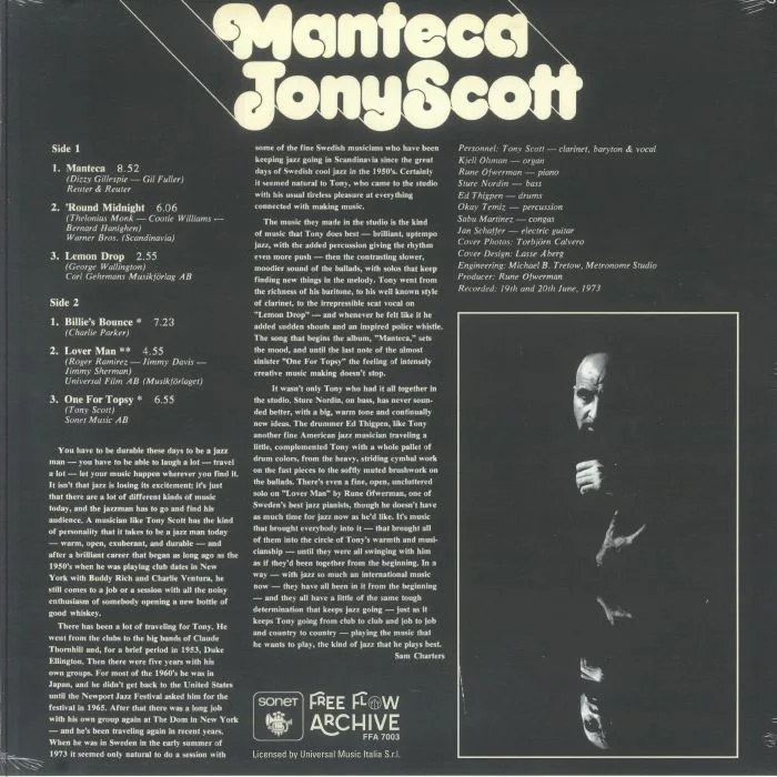 Обратная сторона обложки — Tony SCOTT — Manteca