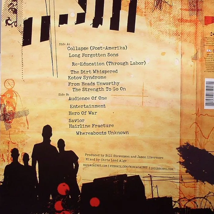 Back cover — RISE AGAINST — Appeal To Reason