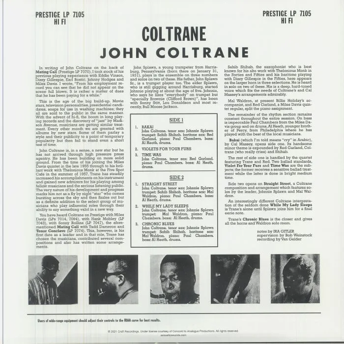 Обратная сторона обложки — John COLTRANE — Coltrane (reissue)