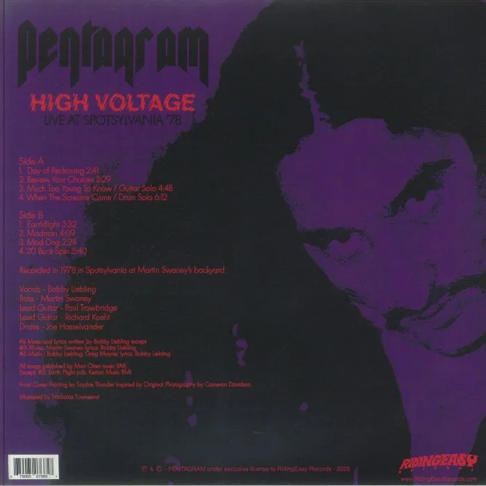 Back cover — PENTAGRAM — High Voltage: Live At Spotsylvania '78