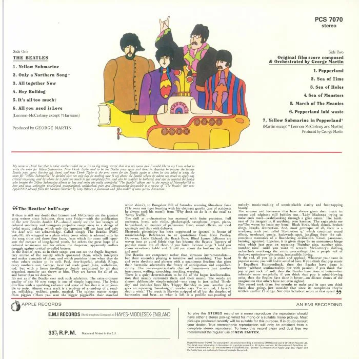 Обратная сторона обложки — The BEATLES — Yellow Submarine (remastered)