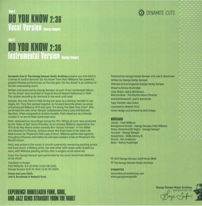 Back cover — Patti WILLIAMS — Do You Know