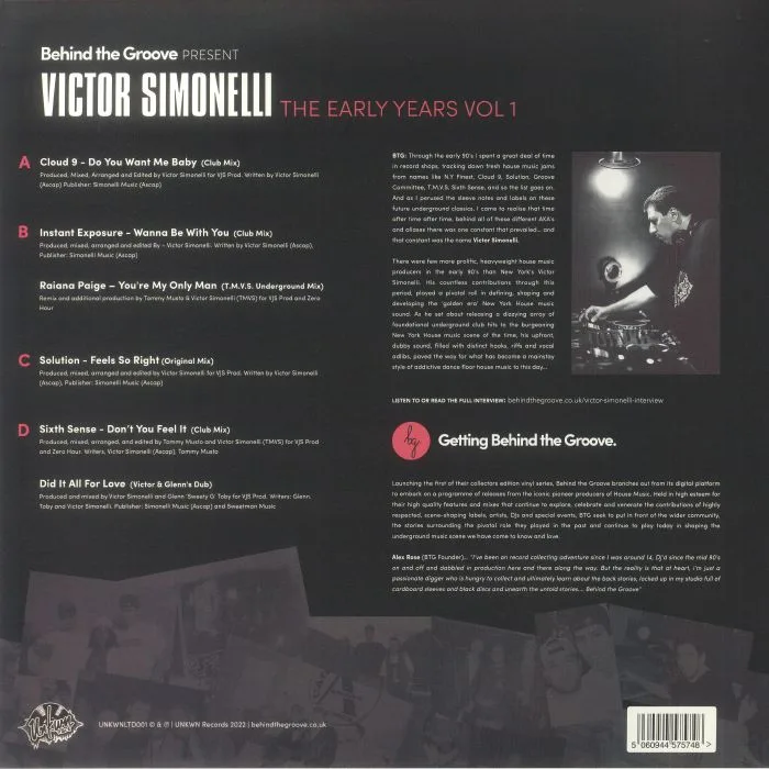 Обратная сторона обложки — Victor SIMONELLI — Behind The Groove Present Victor Simonelli The Early Years Vol 1