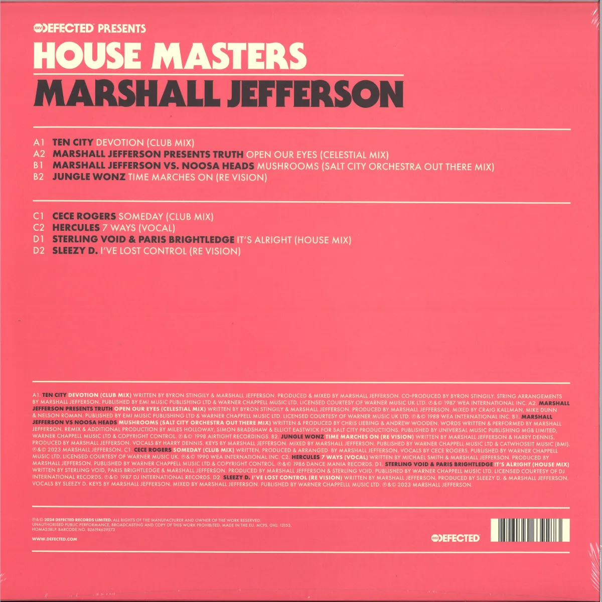 Обратная сторона обложки — Various — Defected presents House Masters - Marshall Jefferson LP 2x12"