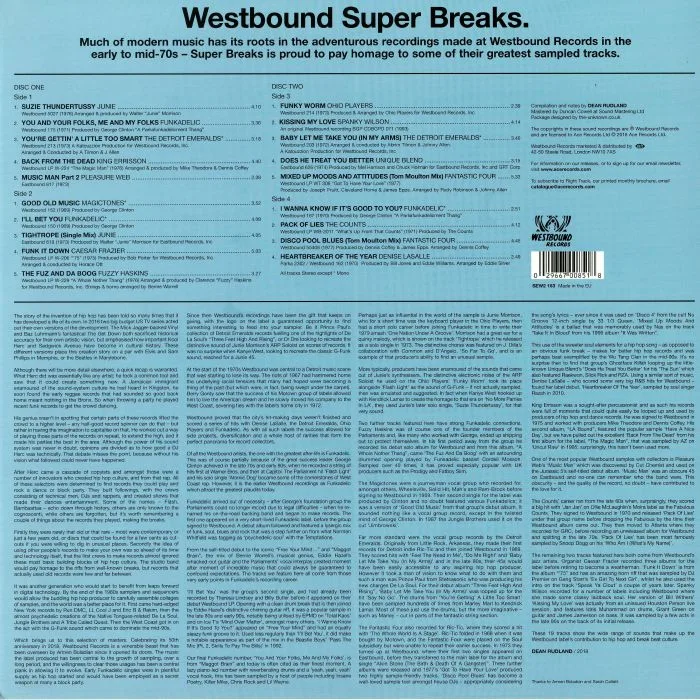 Back cover — VARIOUS — Westbound Super Breaks: Essential Funk Soul & Jazz Samples & Breakbeats