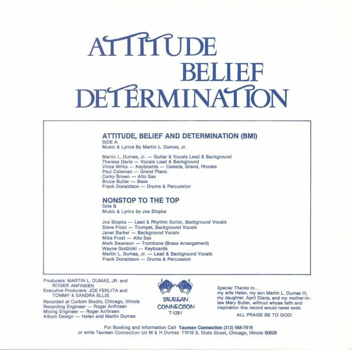 Обратная сторона обложки — Martin L Jr DUMAS — Attitude Belief & Determination (remastered)