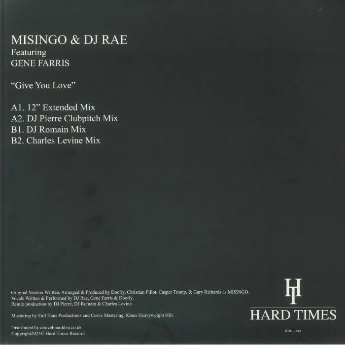 Обратная сторона обложки — MISINGO & DJ RAE / GENE FARRIS — Give You Love (B-STOCK)