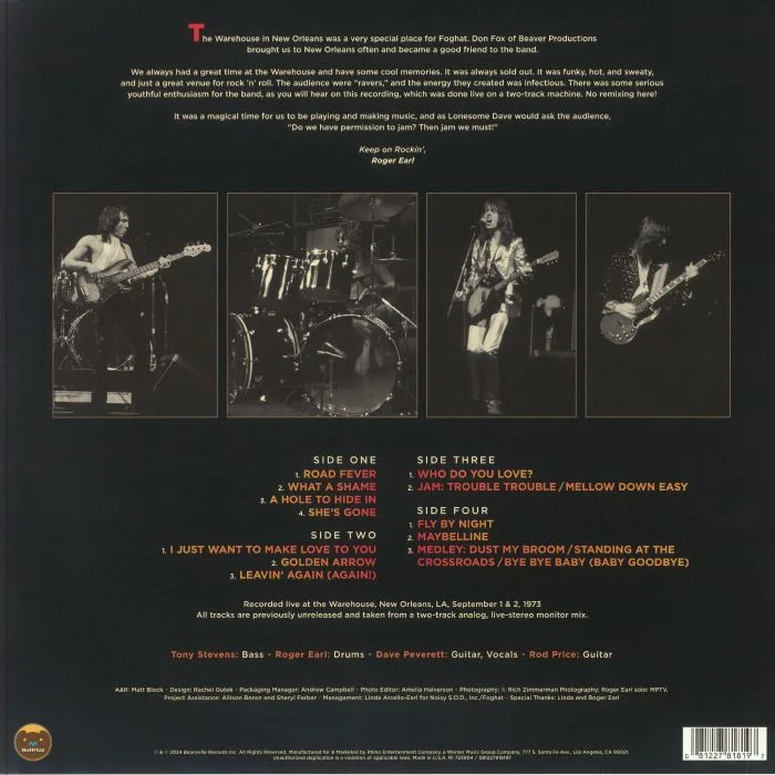 Back cover — FOGHAT — Permission To Jam: Live In New Orleans 1973 (Record Store Day RSD 2024)