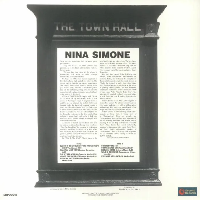 Обратная сторона обложки — Nina SIMONE — Nina Simone At Town Hall