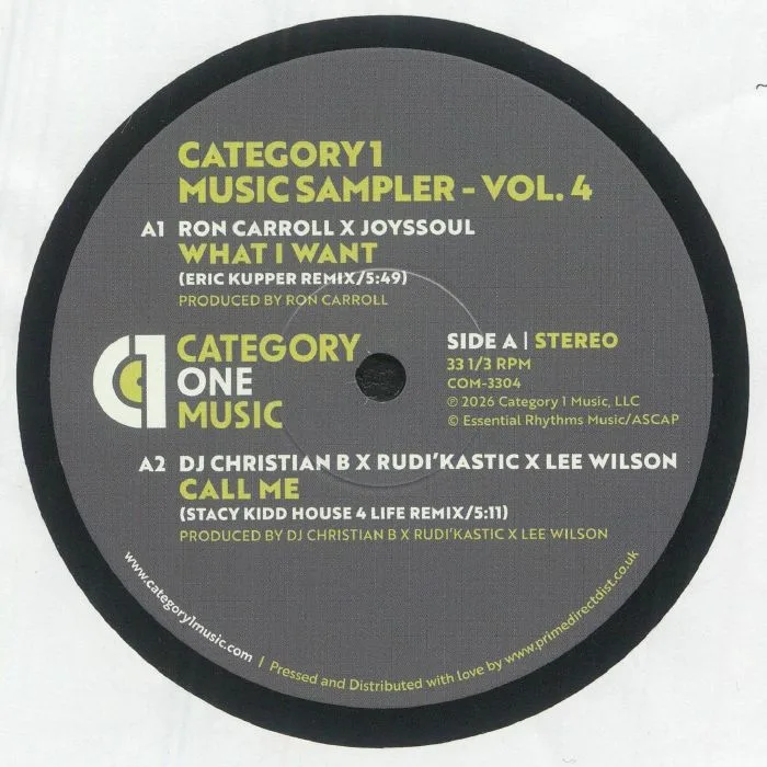 Front cover — Ron CARROLL / JOYSSOUL / DJ CHRISTIAN B / RUDI'KASTIC / LEE WILSON / SWEET GEORGIE / ED RAMSEY / PETER MAC — Category 1 Music Sampler Vol 4