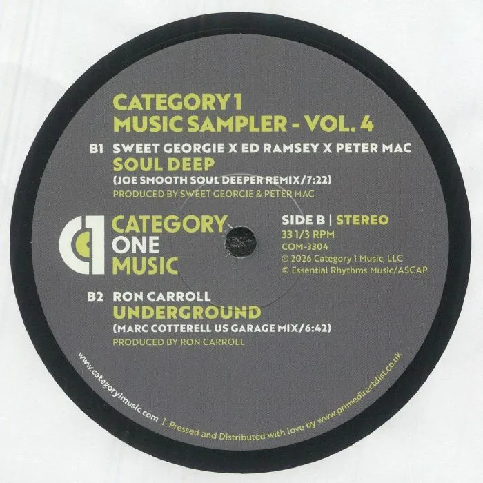 Back cover — Ron CARROLL / JOYSSOUL / DJ CHRISTIAN B / RUDI'KASTIC / LEE WILSON / SWEET GEORGIE / ED RAMSEY / PETER MAC — Category 1 Music Sampler Vol 4