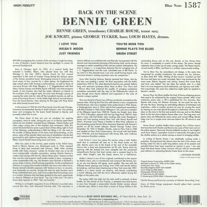 Обратная сторона обложки — Bennie GREEN — Back On The Scene (Tone Poet Series)