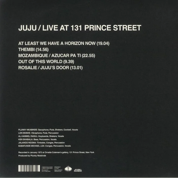 Back cover — JUJU — Live At 131 Prince Street