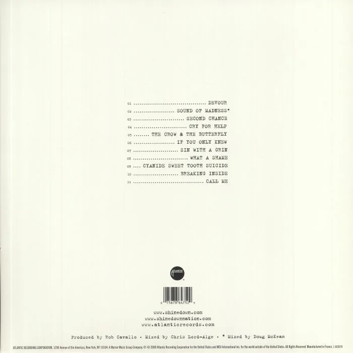 Back cover — SHINEDOWN — The Sound Of Madness