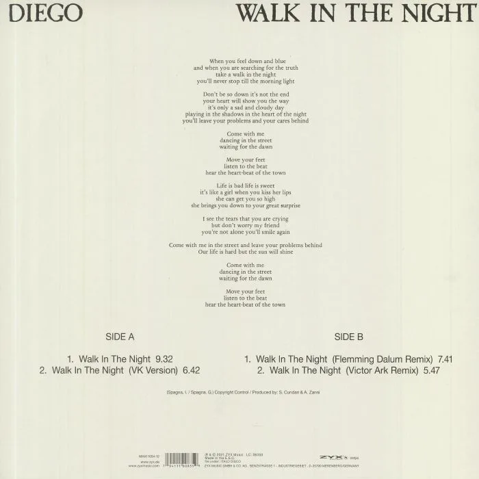 Back cover — DIEGO — Walk In The Night