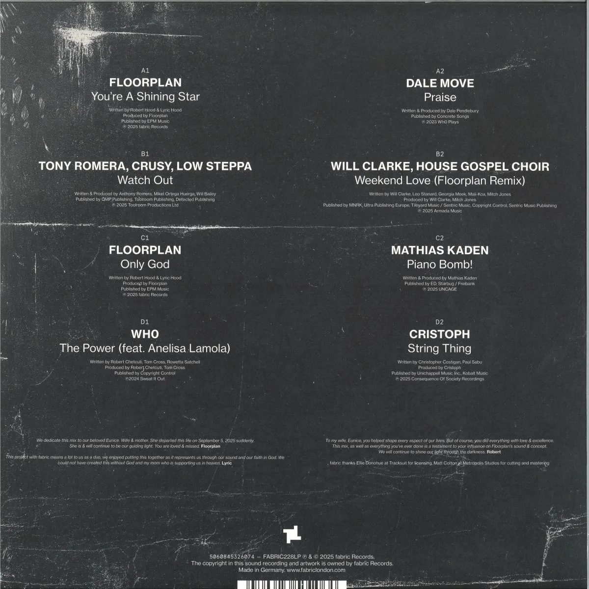 Обратная сторона обложки — Floorplan — fabric presents Floorplan LP 2x12"