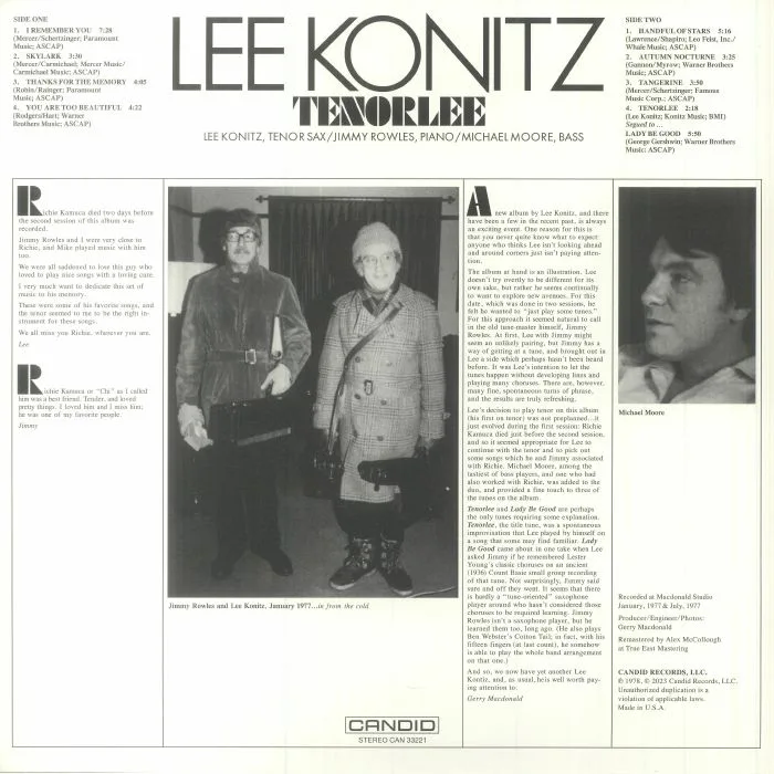 Обратная сторона обложки — Lee KONITZ — Tenorlee
