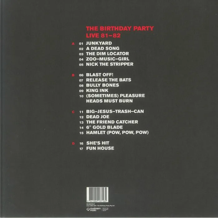 Back cover — The BIRTHDAY PARTY — Live 81-82 (reissue) (B-STOCK)