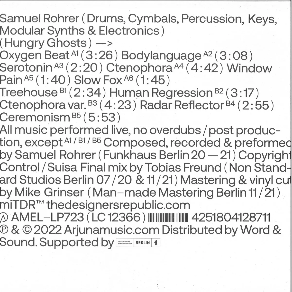 Back cover — Samuel Rohrer — HUNGRY GHOSTS LP