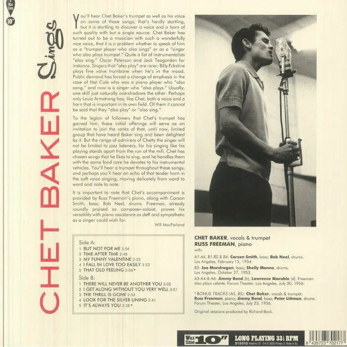 Back cover — Chet BAKER — Chet Baker Sings