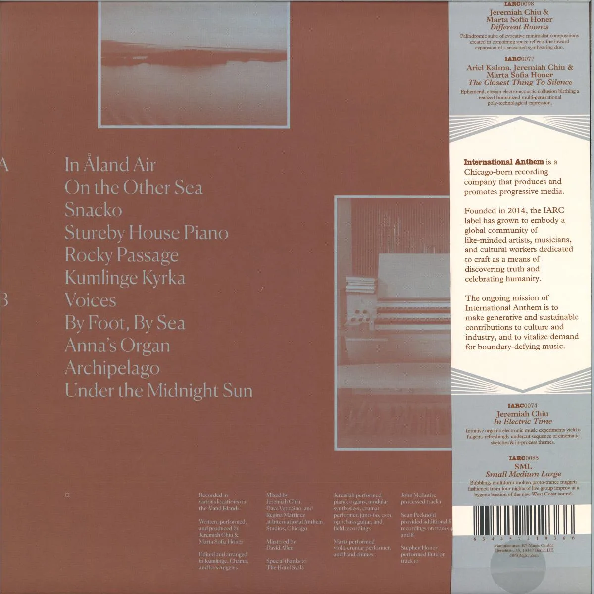 Обратная сторона обложки — Jeremiah Chiu & Marta Sofia Honer — Recordings From The Åland Islands (IA11 Edition) LP