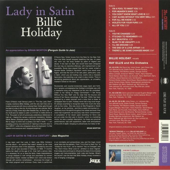 Обратная сторона обложки — Billie HOLIDAY — Lady In Satin