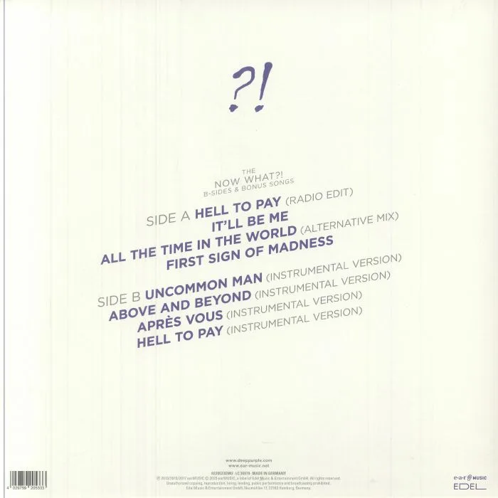 Back cover — DEEP PURPLE — The Now What?! B Sides & Bonus Songs