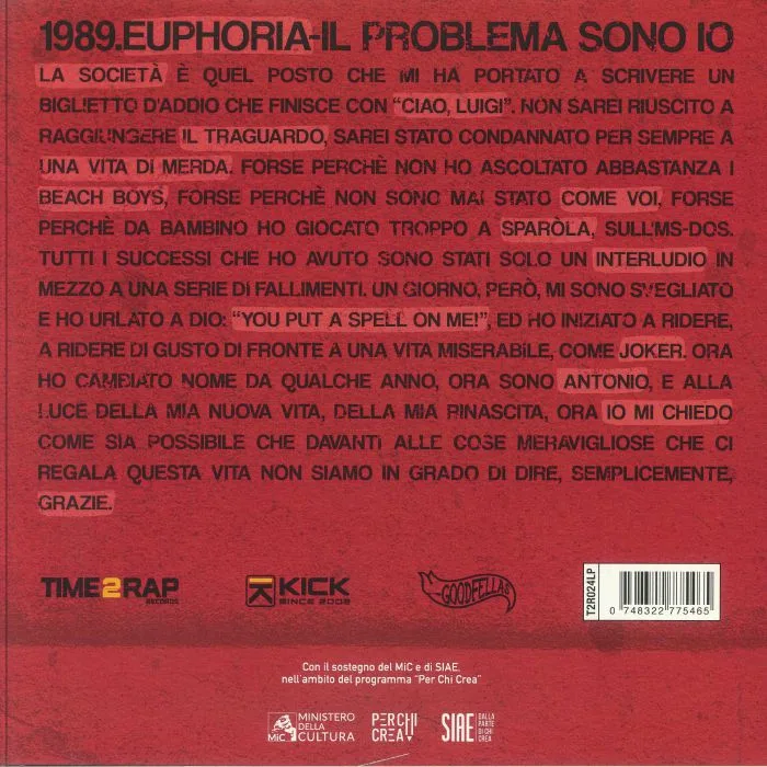 Обратная сторона обложки — 1989 — Euphoria: Il Problema Sono Io