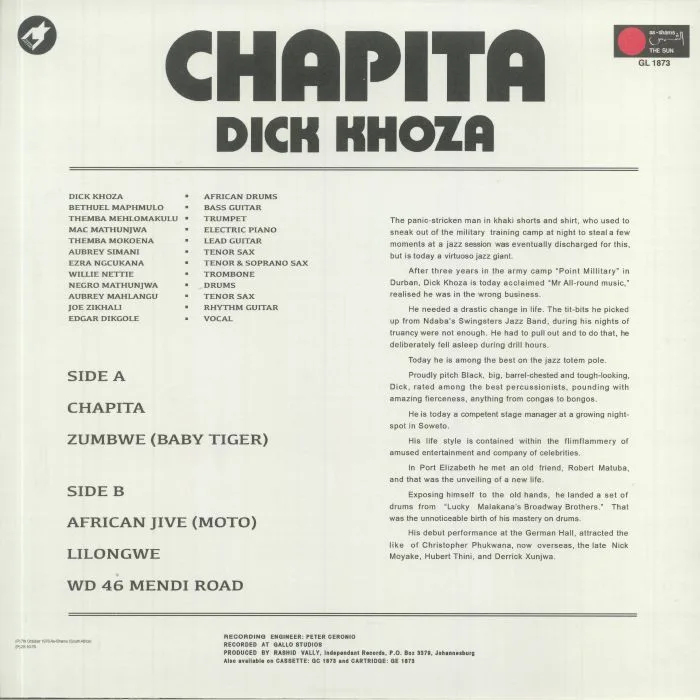 Обратная сторона обложки — Dick KHOZA — Chapita (reissue)