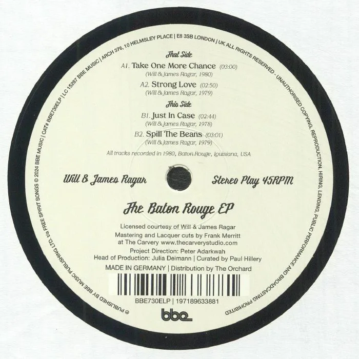 Обратная сторона обложки — WILL & JAMES RAGAR — The Baton Rouge EP