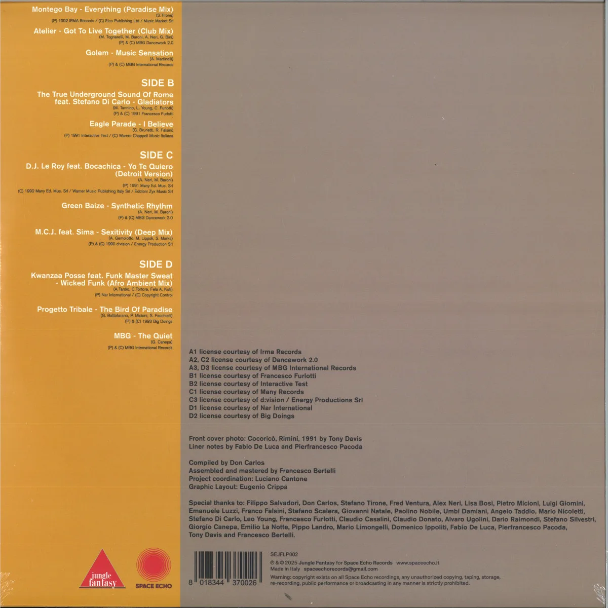 Back cover — Various — ECHOES OF ITALY – THE BIRDS OF PARADISE – EARLY 90S HOUSE VIBES VOL.2 (2x12")